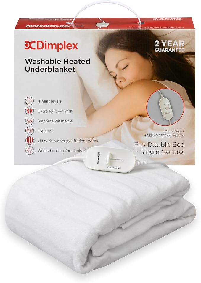 Dimplex DXUBDB Machine Washable Heated Under Blanket With Extra Foot Warmth - Double - White