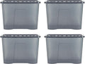 Wham Crystal 4 x 80L Stackable Plastic Storage Boxes with Lids | Ideal for Home, Office, Toys & More | Large Boxes | Made in UK - Smoke