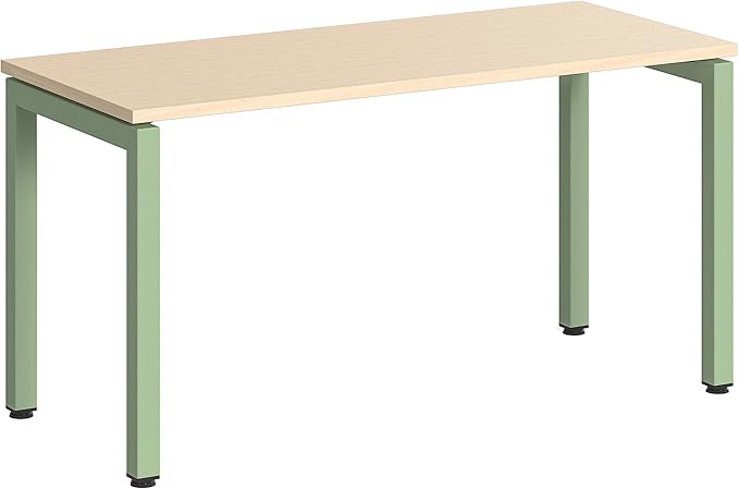 Steelcase Ottima Portico Fixed Height Home Office Desk with Melamine Clear Oak Top and Stainless Steel Snow Frame, Easy Assembly