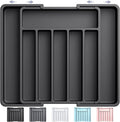 Aujen Cutlery Drawer Organiser - Expandable Kitchen Drawer Storage Organiser, Adjustable Cutlery Tray, Multipurpose Utensil Organisation for Forks, Knives, Black, 34 x 4 x 26~50 cm