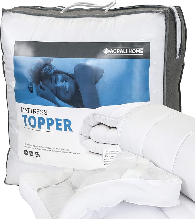 ACRALI HOME Thick Mattress Topper Double Bed (4 Inch/10 cm) Extra Deep Hotel Quality Breathable Bed Topper Quilted Luxury Comfort with Elasticated Straps
