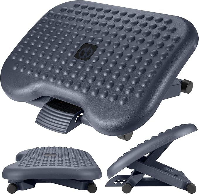 Foot Rest Under Desk - Footrest Height Adjustable for Home & Office Desk with Textured Feet Massager Surface - Ergonomic Tilting Riser - Posture-Improving, Anti Fatigue Leg Support Accessories - HIPS