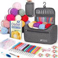 Reessy Crochet Kits for Beginners Adults, Complete Crochet Kit with 15Pcs × 25g Yarn Ergonomic Metal Crochet Hooks 2.0-10.0mm Storage Bag, Crochet Starter Kits for Adults Learn to Crochet- Grey