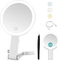 Travel Mirror with Light,Double-sided 20x/1x Magnifying Makeup Vanity Mirror,Rechargeable Adjustable Brightness 3 Colour Lighting,Folding,Handheld/Hangable/Tabletop,3 ways Using Mirror,White