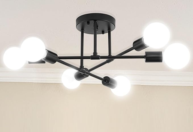 Ceiling Light, 6-Lights Chandeliers Black Ceiling Light Fixture for Living Room,Bedroom,Kitchen (Black)[Energy Class A]