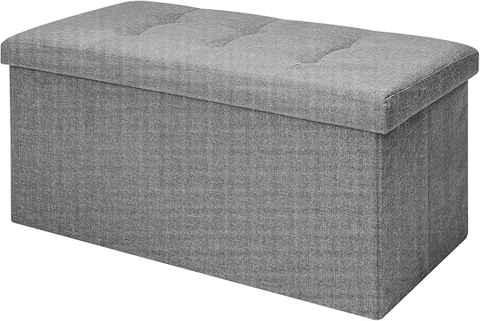 CROWNSHOP Ottoman Storage Bench Footrest Stool Seat Toy Chest Storage Box Folding with Lid Long Shoes Bench Footstool Suitable for Living Room Grey 76 * 38 * 38 CM (Dark Gray 76 * 38 * 38 CM)