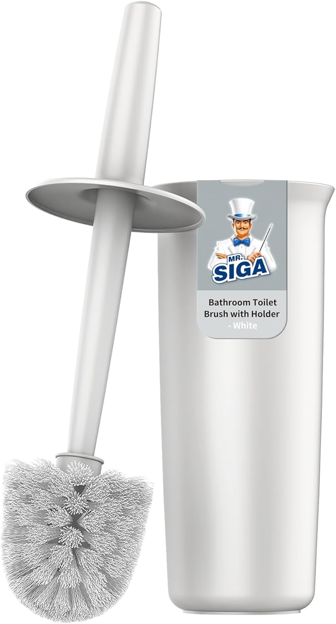 MR.SIGA Toilet Bowl Brush and Holder for Bathroom, White, 1 Pack