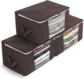 Delka 90L Storage Bags with Lids, Large Storage Boxes with lids, Storage Unit for Clothes, Duvets, Blankets, Toys, Pack of 3 Foldable Organizers with Reinforced Handles and Clear Window (Brown)