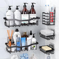Rustproof Stainless Steel Shower Caddy 5 Pack, Bathroom Storage Accessory Shelf Organiser No Drilling Hanging, Soap Toothbrush Holder Set, Kitchen Wall Mounted Corner Decor, Black