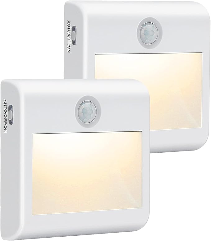 Motion Sensor Night Light, [2 Pack] Stick-On Battery Powered Night Lights, Motion Sensor Lights Indoor (AUTO/ON/OFF), Cupboard Light for Hallway, Stair, Closet, Shelf, Bathroom, Kitchen, Natural White[Energy Class A]