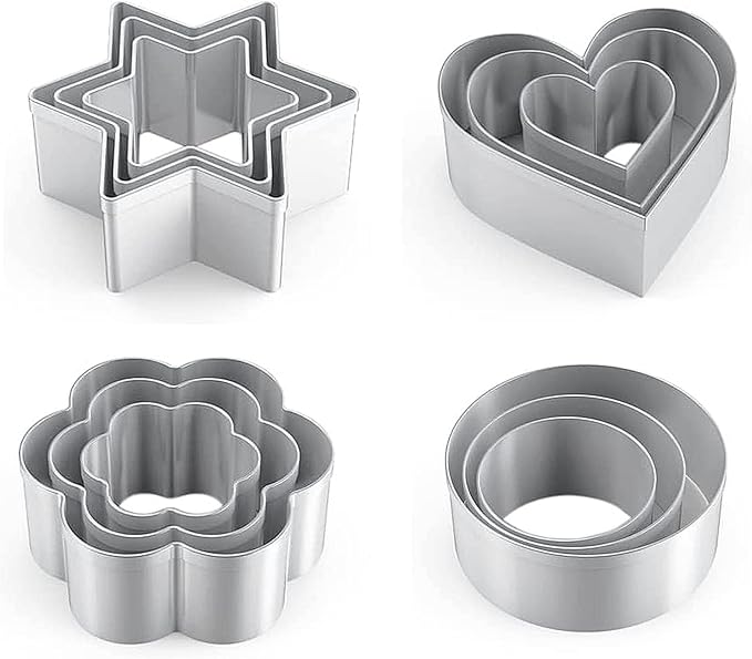 Metal Cookie Cutter Set - 12 Stainless Steel Shapes Including Round, Heart, Star, and Flower for Baking Biscuits and Mini Molds