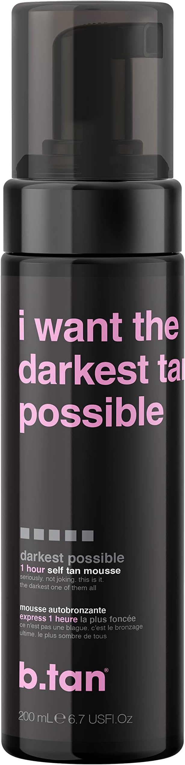 b.tan Darkest Possible Fake Tanner | I Want The Darkest Tan Possible - Fast, 1 Hr Instant Self Tanning Mousse, No Added Nasties, Vegan, Cruelty Free, 200ml