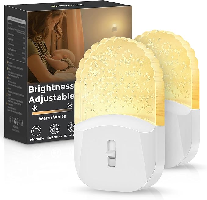 Emeritpro Night Light Plug in Wall with Dusk to Dawn Photocell Sensor, Plug in Night Light 2 Pack, Brightness Adjustable, 3000K Soft Warm White, NightLight Kids for Bathroom Bedroom Stairs Hallway[Energy Class G]