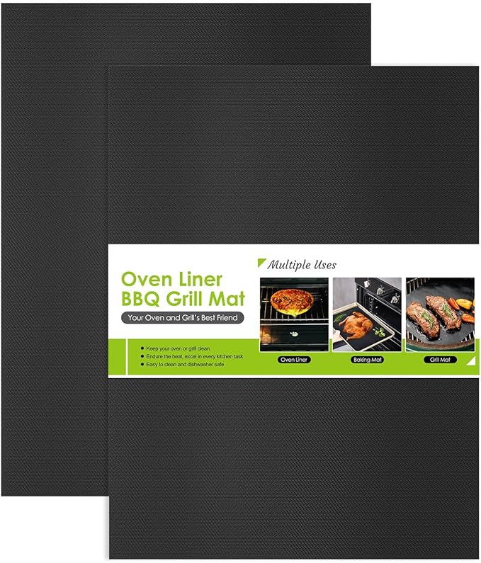 KitchenRaku Universal Oven Liners 32x50cm, Non-Stick and Heavy-Duty Oven Liners for Bottom of Oven - Home Accessories & Kitchen Accessories - Suitable for Most Ovens and Cookers (2 PCS, Dark Black)