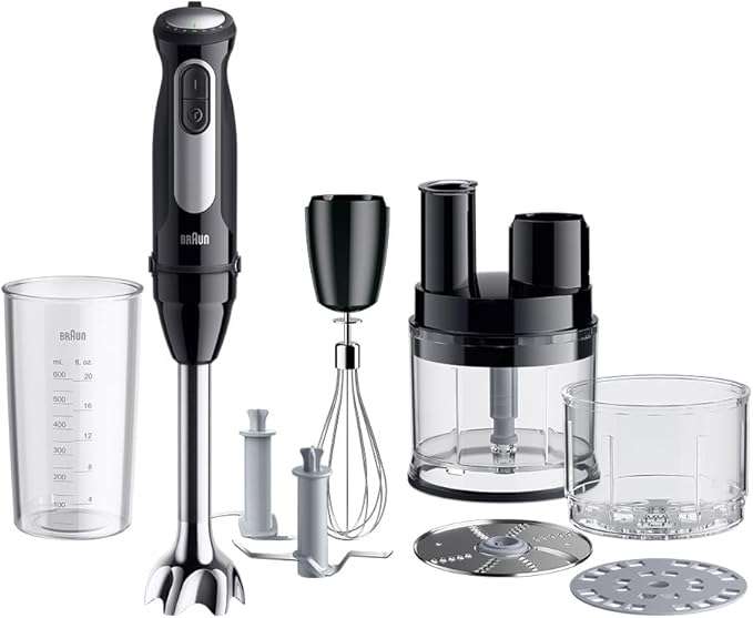 Braun MultiQuick 5 Pro MQ 55.755 M, Hand Blender With PowerBell Plus Technology, 25 Speed Wheel & Turbo, EasyClick System Plus, Mini Food Processor Included, Metal Whisk & 500ml Beaker, 1000W, Black