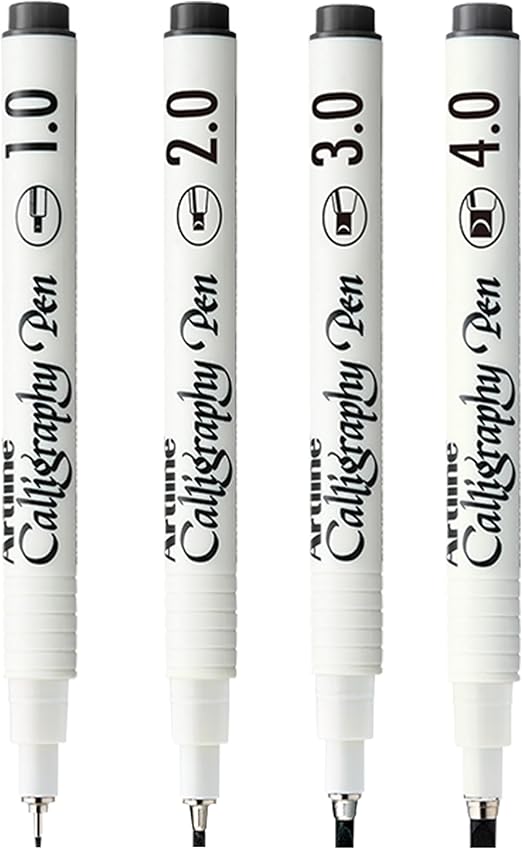 Artline EK-240W4 Calligraphy Pen - Assorted (Pack of 4), black