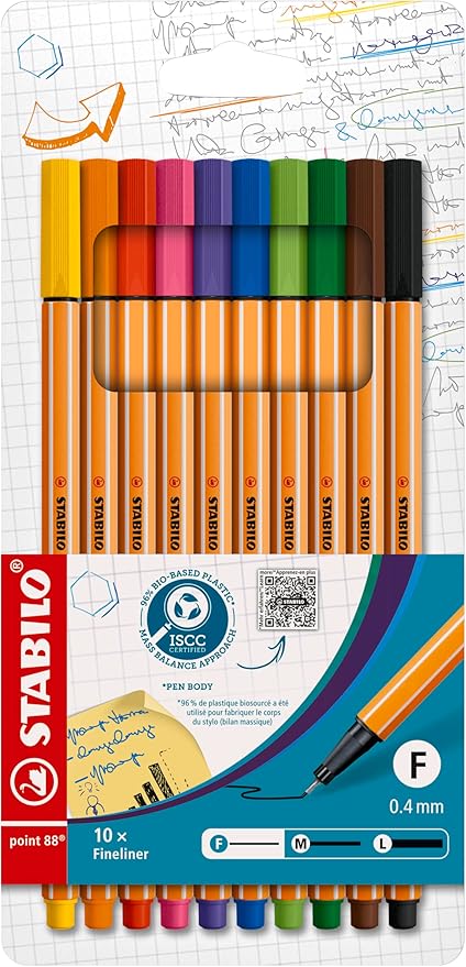 STABILO point 88 - Fineliner - Pack of 10 - Assorted Colours