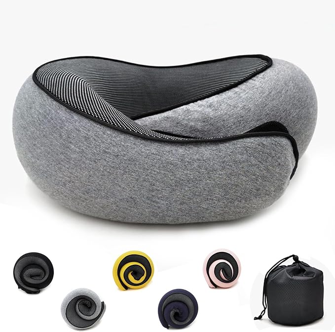 LegendTech Adjustable Travel Neck Pillow Made of Memory Foam Cotton Neck Support Pillow, Foldable U-shaped Snap Neck Pillow, Practical Ergonomic Travel Pillow,dark gray