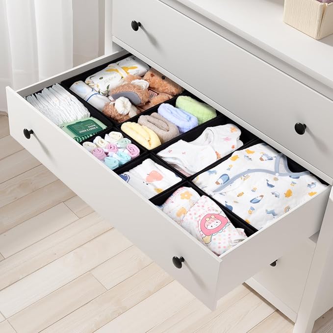 Drawer Organizer Clothes-Dresser Organizer for Nursery Compatible Baby Clothes Organizer and Storage & General Nursery Organization Foldable Bins Schwarz
