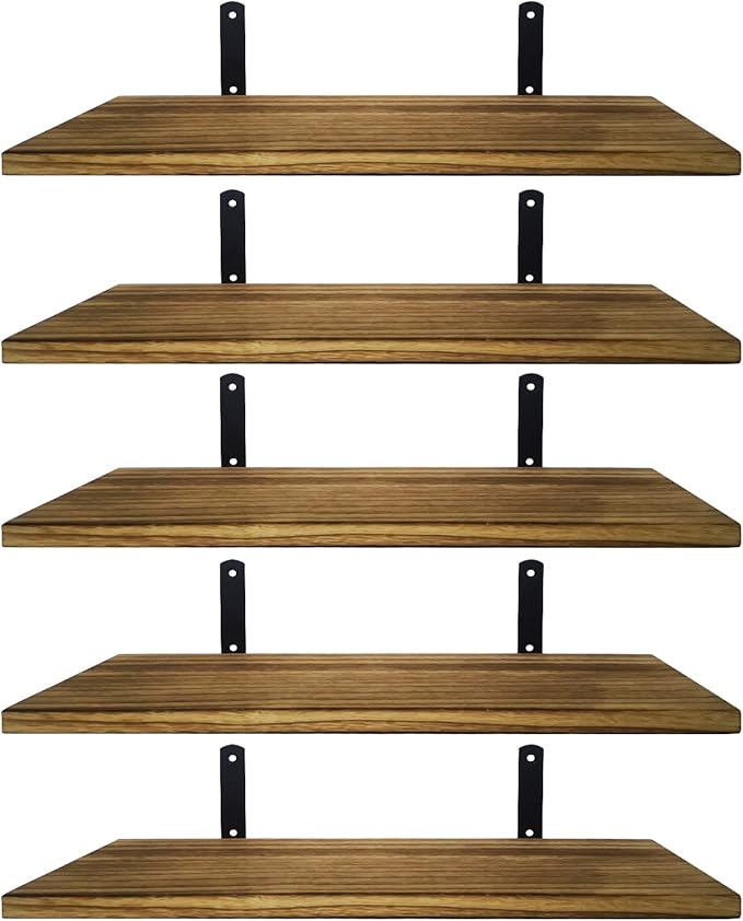 Mardili Shelves Wood Wall Mounted Shelf, Rustic Shelves Set of 5（Light brown）