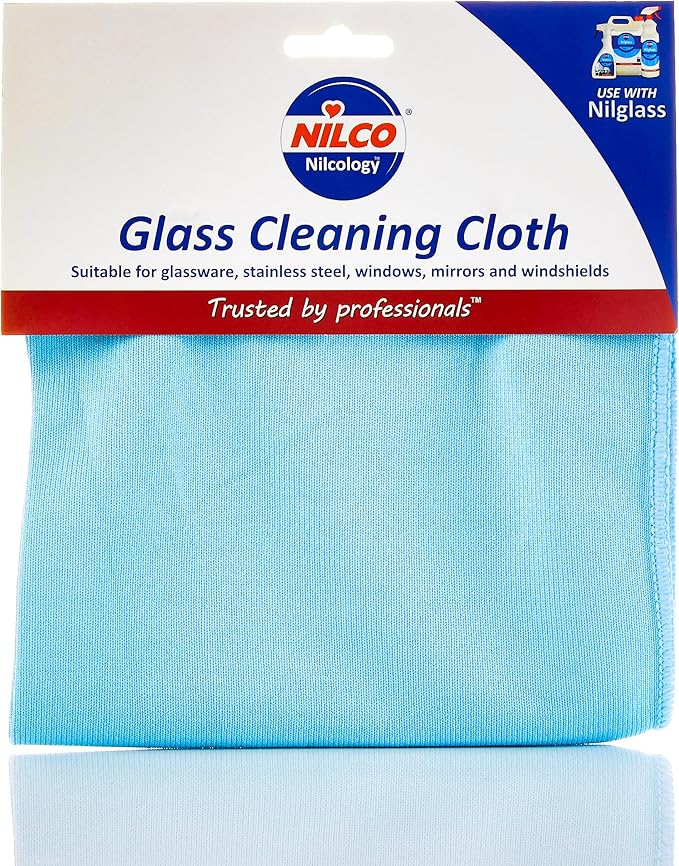 Nilco Professional Glass Cleaning Cloth, Streak-Free, Lint-Free Microfibre Cloth for Crystal Clear Shine on Windows, Mirrors & Glass Surfaces