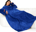 Winthome Blanket with Sleeves, Gift for Women Men Adult, Soft and Cozy Wearable Blanket with Elastic Cuffs, Hook and Loop Fastener (Navy Blue, 140x180cm)