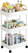 Multibao 3 Tier Storage Trolley Cart on Wheels with Handle Kitchen Bathroom Laundry Narrow Space Rack Space-Saving Mobile Shelving Organizer L35cm x W24cm x H68cm (White)