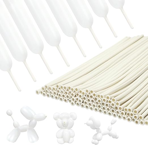 260 Balloons White 100Pcs Modelling Long Magic Balloon Thickening Latex Twisting Animal Balloons for Tying Balloon Arch Christmas Birthday Wedding Clown Decoration Party Favors Supplies
