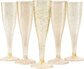 MATANA 48 Premium Plastic Champagne Flutes with Gold Glitter, 133ml - Reusable Champagne Glasses, Plastic Flutes, Prosecco Glasses for Cocktails, Wine, Dessert, Weddings, Birthdays, BBQ, Parties
