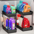2 Pack Under Sink Storage - 2 Tier Kitchen Storage and Organisation Cupboard Organiser, Under Sink Shelf, Under Cabinet Organizer with Hooks, for Bathroom Kitchen Countertop, 2 Size 1L+1M