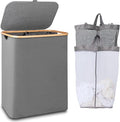 Laundry Basket 2 Compartments 150L, Large Washing Baskets for Laundry with Removable and Washable Inner Bags, Laundry Hamper with Lid and Handle for Bedroom Laundry Room Bathroom (Grey)