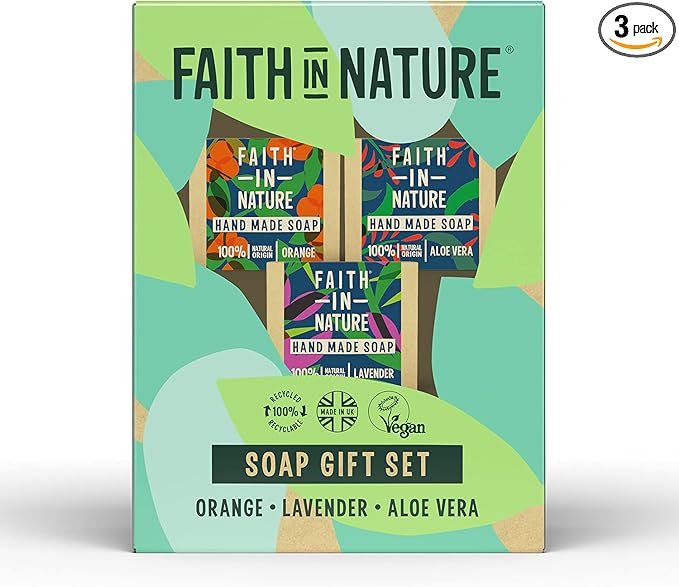 Faith In Nature Natural Handmade Soap Gift Set, Vegan and Cruelty Free, No SLS or Parabens, 3 x 100g