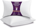 2 Pack Stripe Hollowfibre Pillows Hotel Quality, Soft, Comfortable Suitable & Supportive Bounce-Back Luxury Pillows for Stomach, Back & Side Sleep, Standard Size (19"x29")