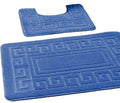 EDS Luxury 2 Piece Greek Bath Mat Set Non Slip Ultra Soft Bathroom Mats Water Absorbent Bath Mats Machine Washable Rug Toilet Mat for Bathroom Floor (Blue)