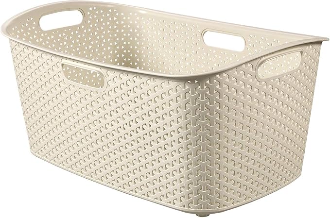 Curver My Style Clothes Basket, Stylish Rattan Look, Lightweight Plastic Design, 47 Litres, Cream