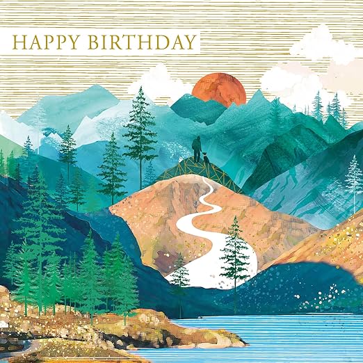 Nigel Quiney Birthday Card for Men - Mountain Scenic Landscape Design - Foil Finish - Stylish Birthday Greeting Card