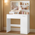 VASAGLE KAILYN Collection - Dressing Table with LED Lights and Power Outlet, Vanity Table with Mirror, Adjustable Shelves, 1 Drawer, 2 Open Shelves, Modern Makeup Desk, White RDT138W03