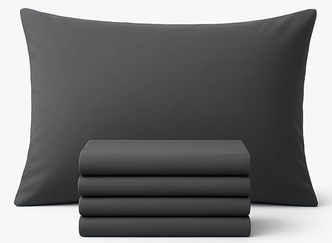 4 Pack Egyptian Cotton Pillow Cases - 250 Thread Count, Premium Hotel Quality, Soft & Breathable, Envelope Closure Pillowcases - Standard Size (50x75 cm), Charcoal