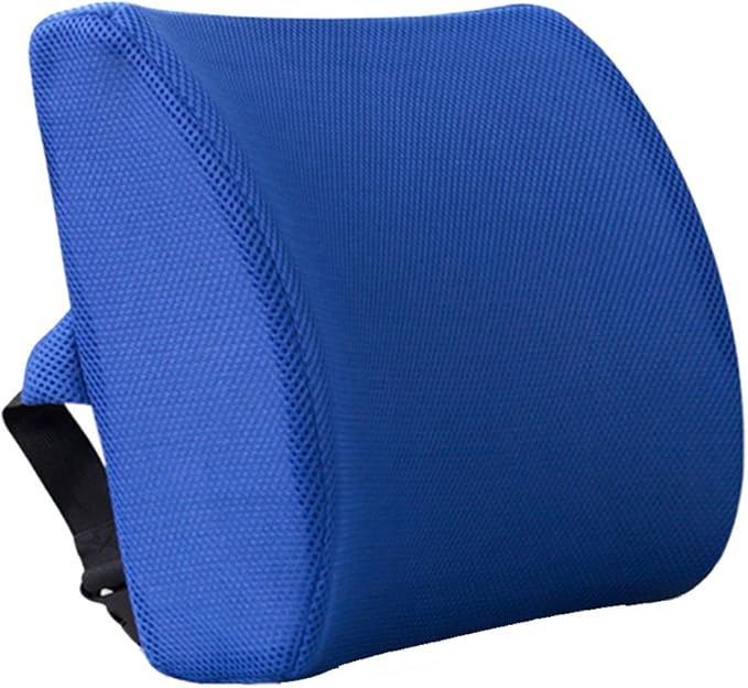 Memory Foam Lumbar Cushion Lower Back Support Pillow Posture Correcting Car Seat Home Office Chair (Blue)
