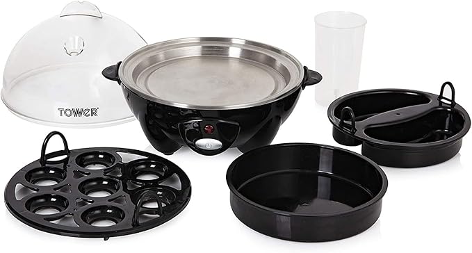 Tower T19023 Multi-Function Egg Cooker with Egg Poaching Tray & Omelette Tray, 360W, Black