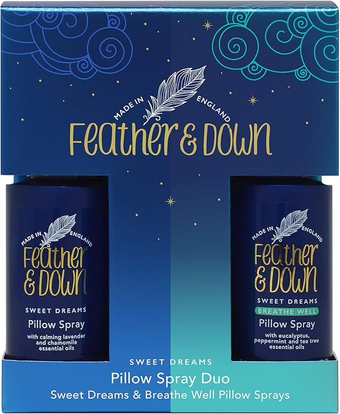 Feather & Down Pillow Spray Duo, Sleep Gift Set with Lavender Mist and Breathe Well Blend, Cruelty Free and Vegan, Mothers Day Relaxation Gift Set