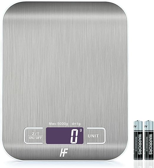 HomeFashion 5kg 1g 11lb Digital Kitchen Scales Food Scale with stainless steel Platform Electronic Cooking Backlit LCD Display Multifunction for Home and Office Use