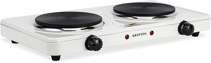 KRYPTON 2000W Double Hot Plate for Table Top Cooking | 2 Ring Hob with Cast Iron Heating Plates, Adjustable Temperature Knob | Lightweight & Portable Electric Hob for Home Camping & Caravan Cooking