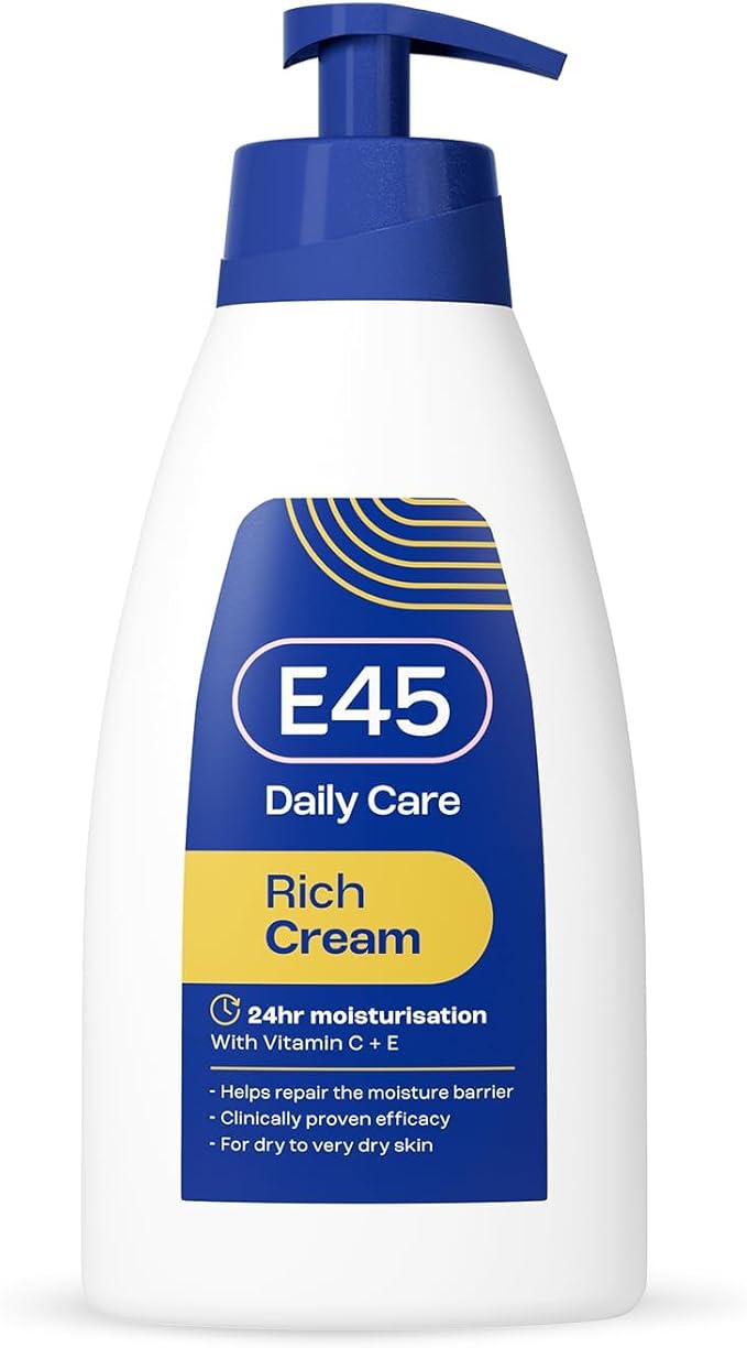 E45 Rich 24hr Moisturising Cream with Vitamin C & E – Fast Absorbing, Deep Hydration for Dry & Sensitive Skin, 400ml