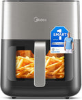 Midea 6.5L Digital Air Fryer with Dual Heating Tubes, 10-in-1 Functions, Max Crisp Technology, Visible Window, LED Touch Control, Oil-Free Cooking, Black/Steel