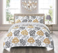 PRIME LINENS Duvet Cover Set 4 Pcs Polyester-Cotton Quilt Cover Bedding Set With Pillow Cases and Extra Fitted Sheet Included (Bloom Ochre, King)