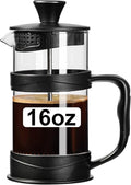 PARACITY French Press Coffee/Tea Maker, Camping Mini Cafetiere of 304 Stainless Steel Filter and Heat Resistant Glass, Cold Brew Coffee Maker 17OZ for Travel& Home Gift(Black)