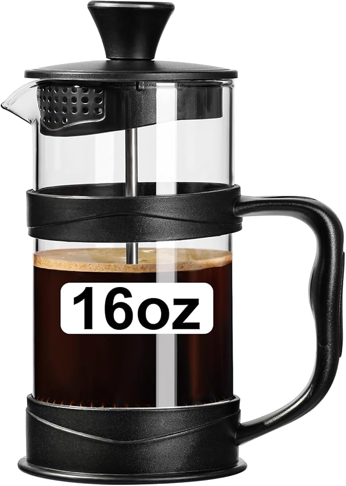 PARACITY French Press Coffee/Tea Maker, Camping Mini Cafetiere of 304 Stainless Steel Filter and Heat Resistant Glass, Cold Brew Coffee Maker 17OZ for Travel& Home Gift(Black)