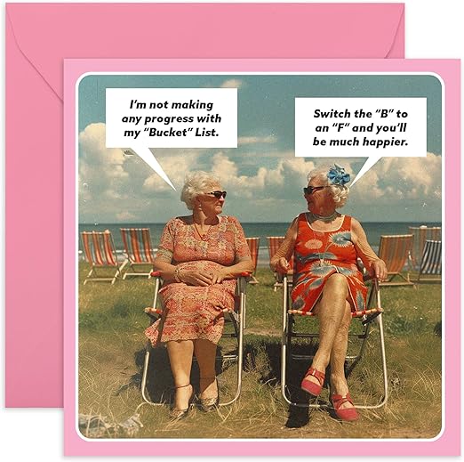 Funny Retro Card For Women - Bucket List - Hilarious Birthday Greeting Cards For Sister Cousin Nana Mum - Best Friend Birthday Ideas - Mothers Day Gift for Her - Comes With Stickers