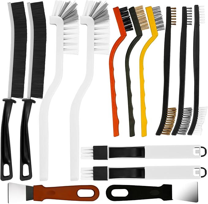 15 Pcs Crevice Cleaning Brush Set Crevice Cleaning Tool Hard Bristle Gap Cleaning Brush Double-ended Nylon Brushes Wire Brush with Scrapers for Narrow Corners Home Bathroom Kitchen Tile
